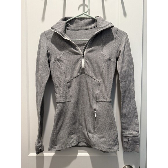 Lululemon Kanto Catch Me 1/2 Zip Heathered Herringbone Gray White LS Top Sz 2 - Picture 2 of 8